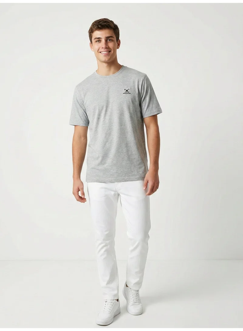 لعب البولو تيشيرت رجالي برسومات - رمادي